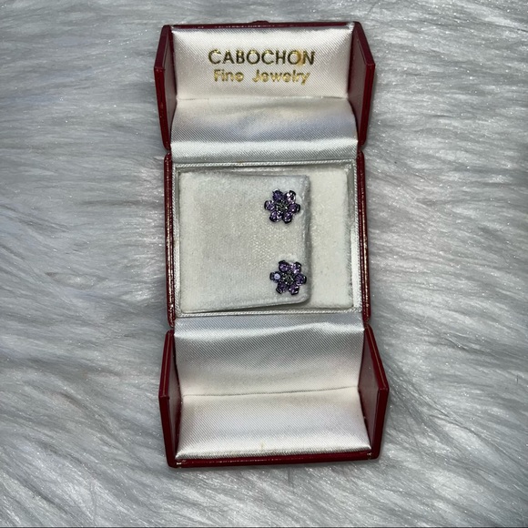 Amethyst Flower Earrings in Sterling Silver From Cabochon Fine Jewelry, NWOT - Picture 5 of 6